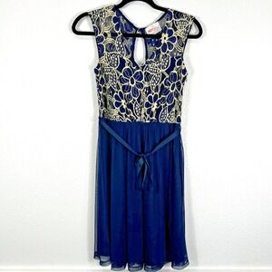 Moon Womens Cocktail Dress S Navy Blue Floral Lace Mesh Coquette Whimsigoth